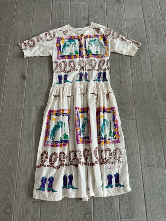 Portable Art Dresses & Skirts - PORTABLE ART by ROBIN BROWN Handpainted OOAK Western Rodeo Country Dress VGUC